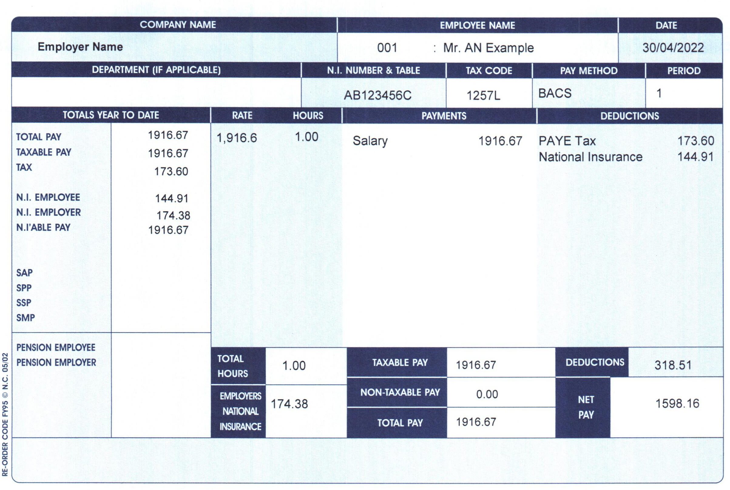 Standard FY95 – Replacement payslips uk